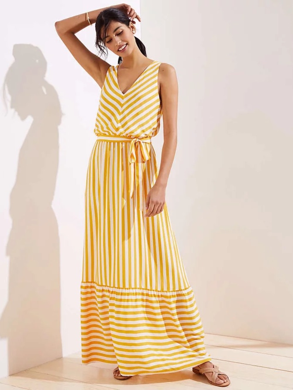 Loft 6 Yellow & White Striped Maxi Dress